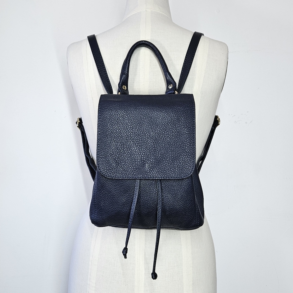 Vera Pelle 9x10x4.5" Backpack Crossbody Convertible Strap Bag Blue Italy Leather